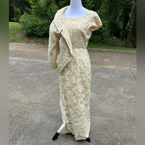 Vintage 1960s wedding or mother of bride dress & jacket Clifton Wilhite M maxi - Picture 1 of 16